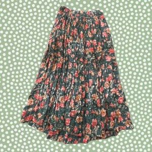 Vintage teal flowy maxi skirt with florals 80s - 90s